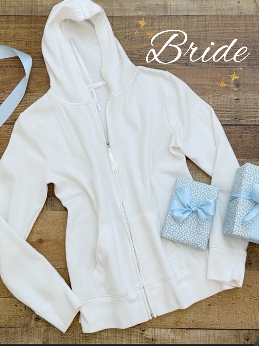 Bride Jacket Zip Up Hoodie Crystal BRIDE (Across the Back) Soft White